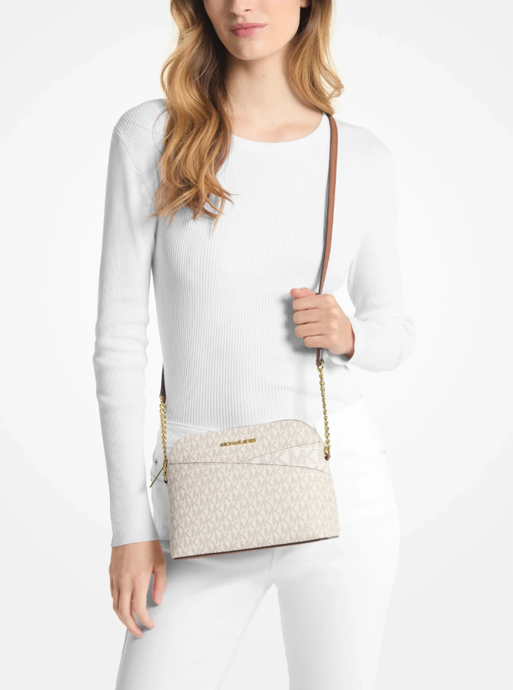 Michael Kors Jet Set Travel Medium Logo Dome Crossbody Bag - Vanilla