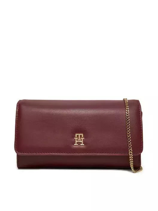 Tommy Hilfiger Leather Women's Bag Shoulder - Burgundy