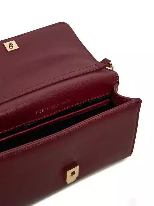Tommy Hilfiger Leather Women's Bag Shoulder - Burgundy