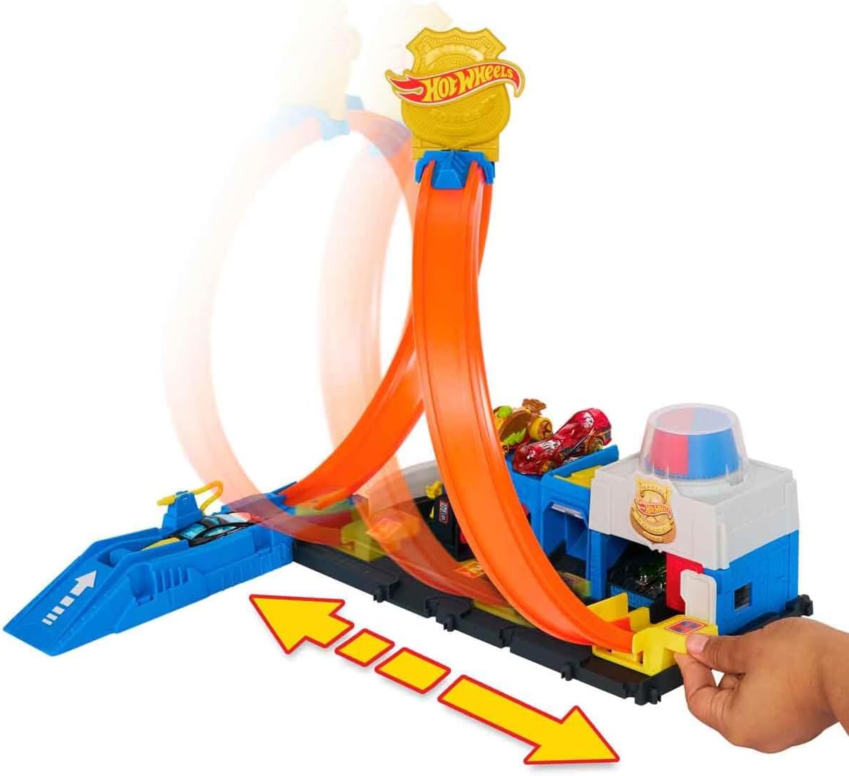 Hot Wheels City Toy Car Track Set, Super Police Station Playset with 1:64 Scale Die-Cast Vehicle