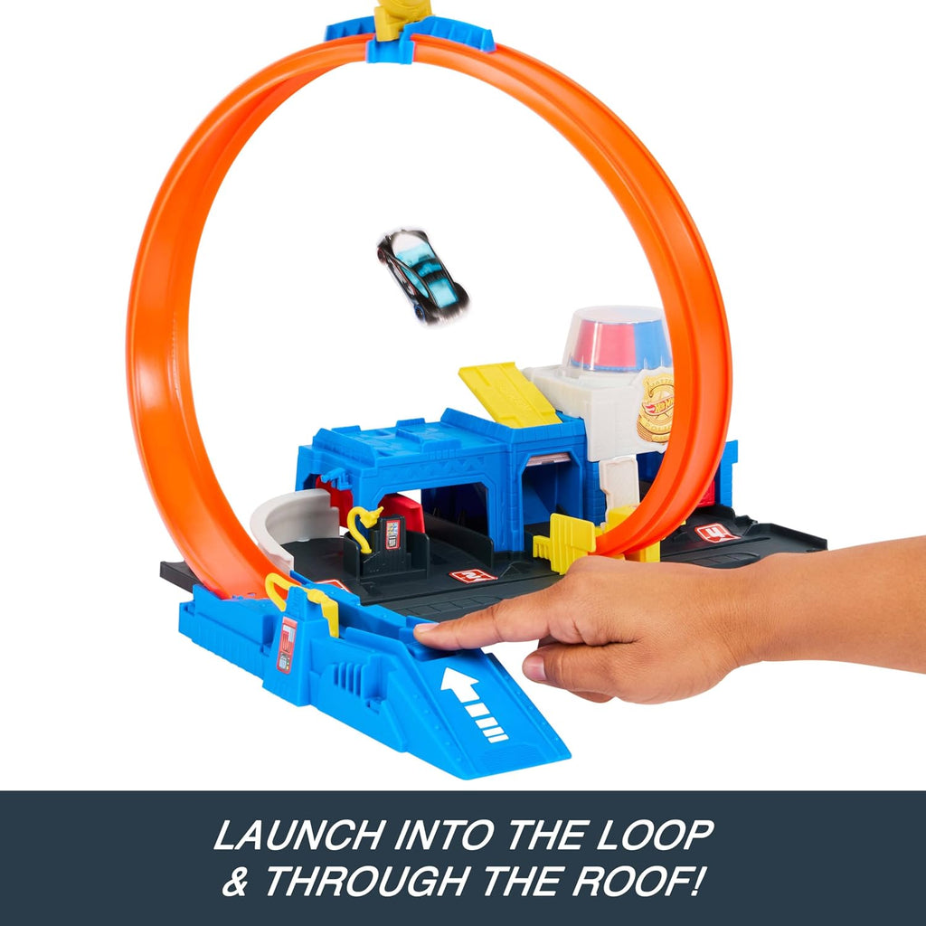 Hot Wheels City Toy Car Track Set, Super Police Station Playset with 1:64 Scale Die-Cast Vehicle